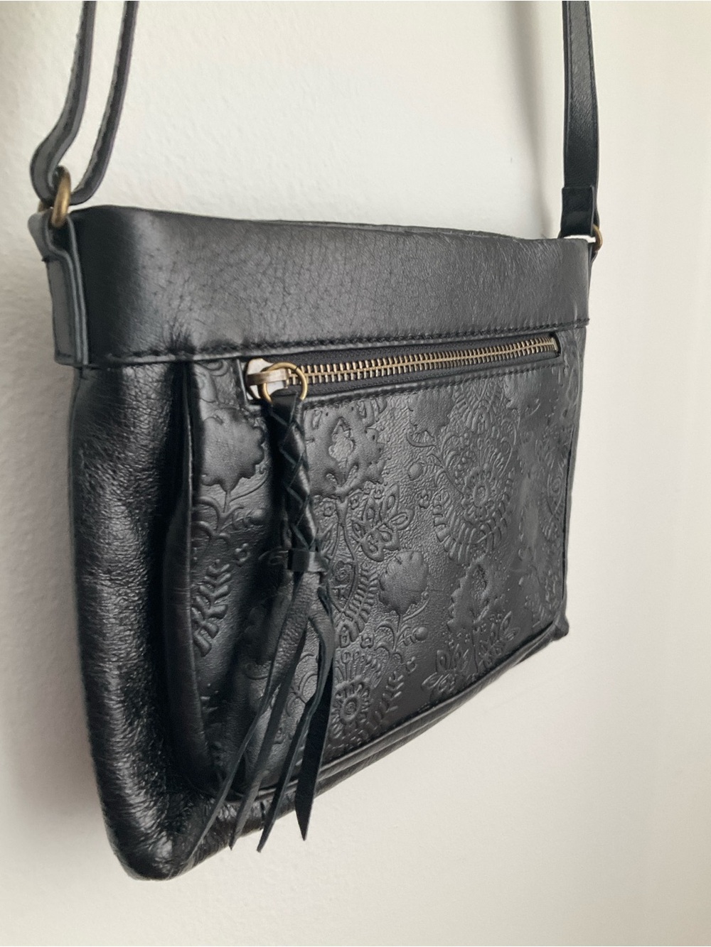 The Sak Black Embossed Leather Crossbody with Tassel - Picture 1 of 10